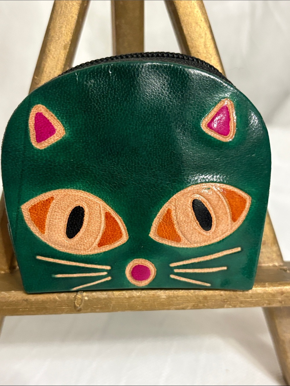 Cat Face Coin Purse Leather Zipper Pouch